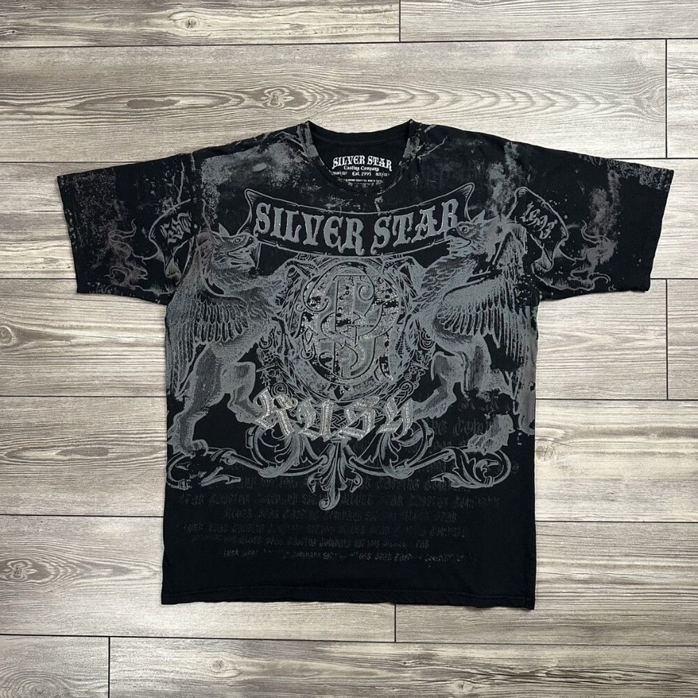 Crazy Vintage Y2K Silver Star Affliction Style Grunge T Shirt